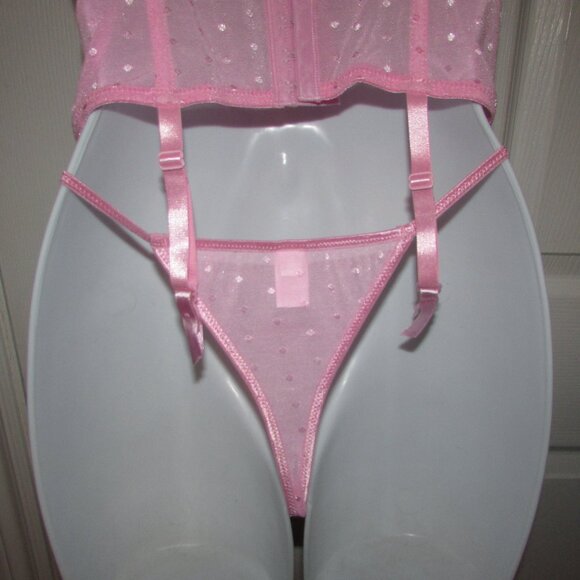Dreamgirl Pink Mesh 3 Pc Corset Set - NEW - Picture 7 of 11